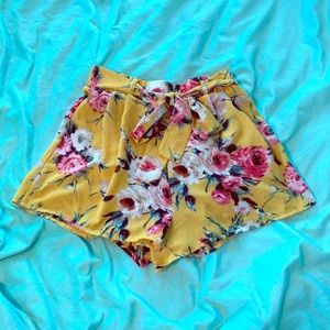 Floral Yellow High Waisted Shorts